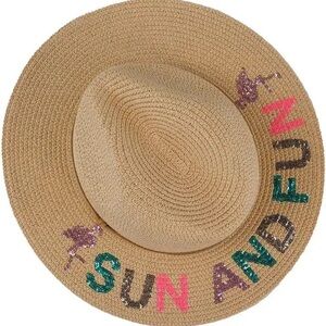 Sun and fun straw beach hat flamingo sequin design NEW
